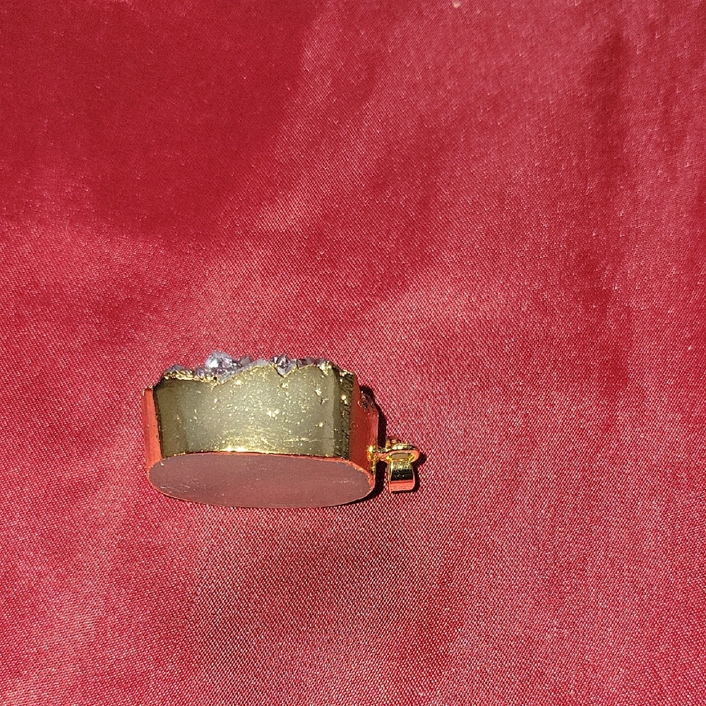 Unique Chunky Gold Wrap Bright Sparkly Amethyst Crystal Natural Geode Pendant - Picture 3 of 7